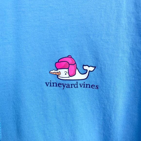 Vineyard Vines Snowman Whale Long-Sleeve Hooded Pocket Tee Blue Mens Small - Picture 4 of 8